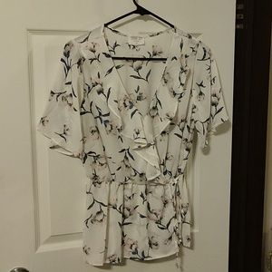 White and Pink Floral Blouse